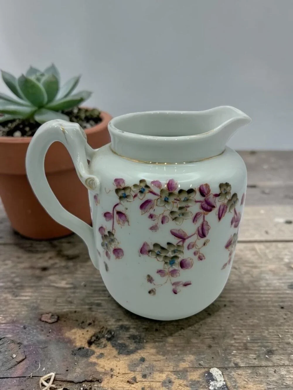 Vintage Porcelain Creamer Pitcher Floral Gold Trim Riga RPR 1974 European